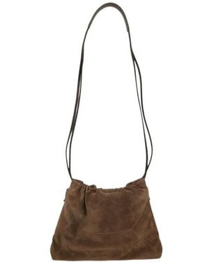 Brunello Cucinelli Suede Drawstring Shoulder Bag - White