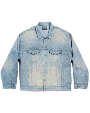 Balenciaga Logo-Print Denim Jacket - Blue