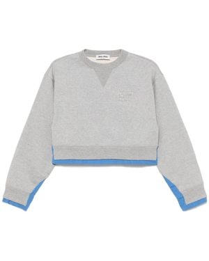 Miu Miu Logo-Patch Cropped Sweatshirt - Grey