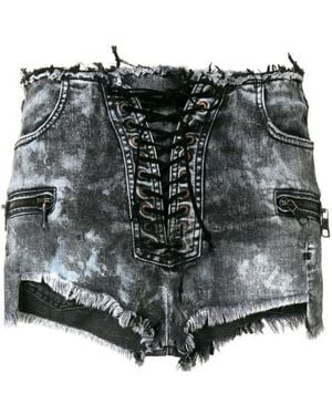 Unravel Project Retro Trimmed Denim Shorts - Grey