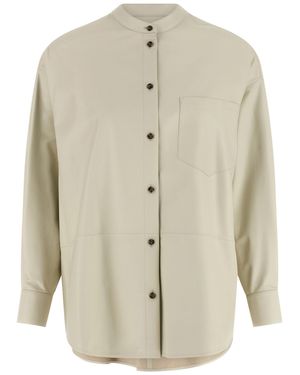 Yves Salomon Oversized Leather Shirt - White