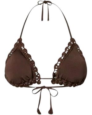 Twinset Knitted-Trim Triangle Bikini Top - Brown