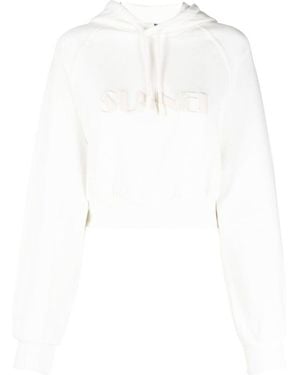 Sunnei Long-Sleeved Cropped Hoodie - White