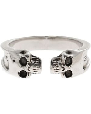 McQueen Skull Embellished Ring - White