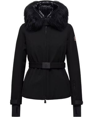 Moncler Bauges Hooded Shearling-Trimmed Ski Down Jacket - Black