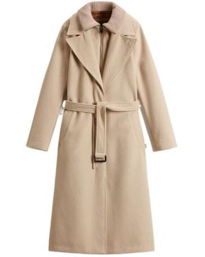 Woolrich Single-Breasted Belted Coat - Natural