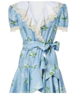 Rodarte Floral Lace-Trimmed Silk Twill Minidress - Blue