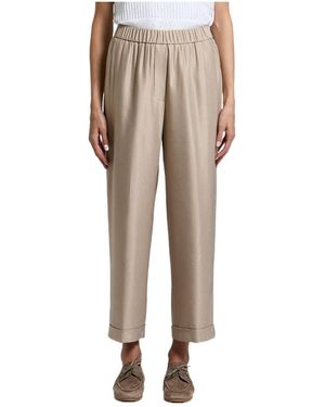 Peserico Elasticated-Waist Turn-Up Pants - Natural