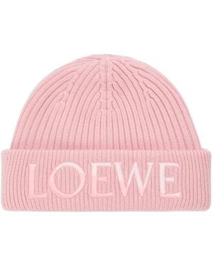 Loewe Logo Ribbed Beanie Hat - Pink