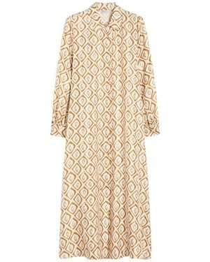 Max Mara Printed Silk Twill Shirt Dress - Natural