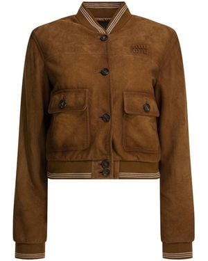 Miu Miu Button-Up Cropped Blouson Jacket - Brown
