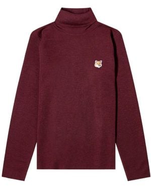 Maison Kitsuné Logo-Appliqué Knitted Roll-Neck Top - Purple