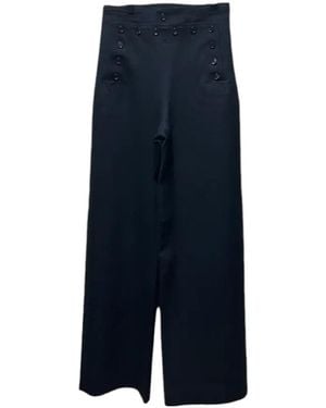 Bode Wool Wide-Leg Casual Trousers - Blue