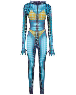 Jean Paul Gaultier Hooded Printed Jumpsuit - Blue