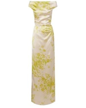 Erdem Floral Off-Shoulder Duchess Satin Gown - Metallic