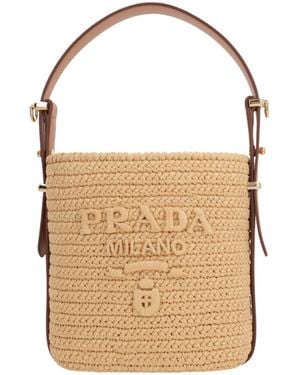 Prada Logo-Embroidered Bucket Bag - White