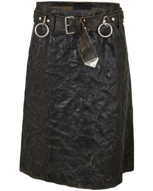 Prada Belted Midi Skirt - Black