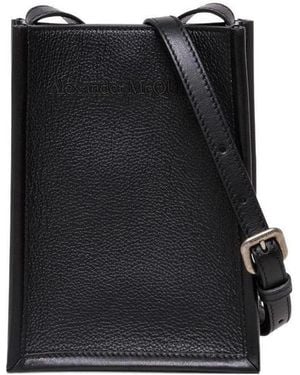 McQueen Logo Embossed Crossbody Bag - Black