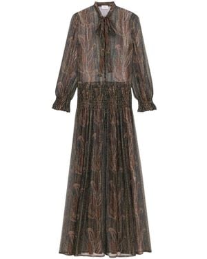Saint Laurent Lavallière Gathered Long-Sleeved Dress - Multicolour