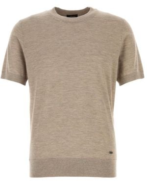 Brioni Fine-Gauge Short-Sleeve Knitted Top - Natural