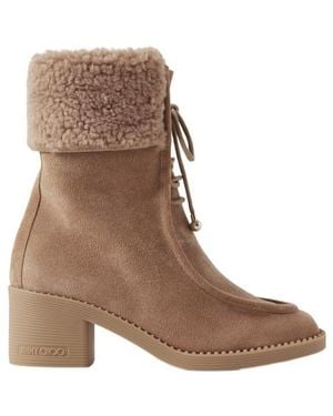Jimmy Choo Shearling-Trimmed Suede Ankle Boots - Brown