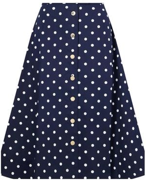Carolina Herrera Polka-Dot Button-Front Midi Skirt - Blue