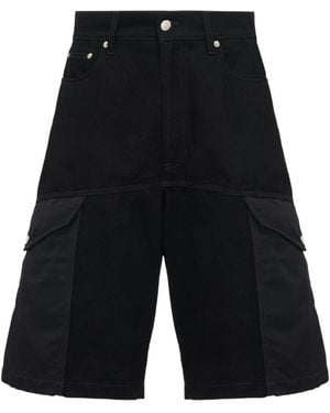 McQueen Hybrid Denim Straight Leg Shorts - Black