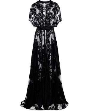 Norma Kamali Tie-Waist Tulle Lace Dress - Black