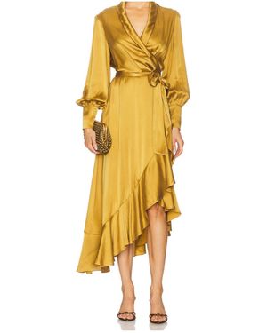 Zimmermann Belted Wrap Midi Dress - Yellow