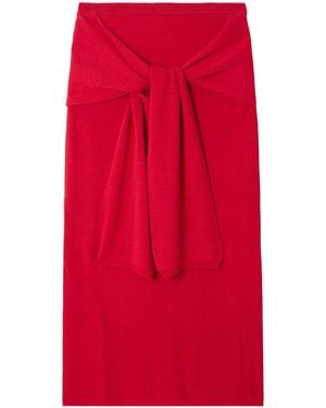 Proenza Schouler Phelan Tie-Front Pointelle-Knit Linen-Blend Midi Skirt - Red