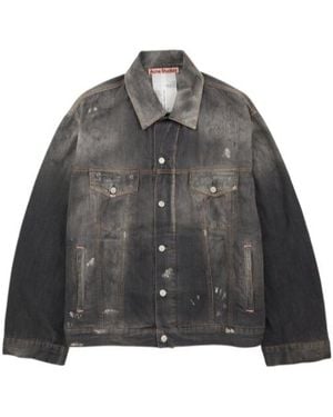 Acne Studios Button-Up Distressed Denim Jacket - Grey