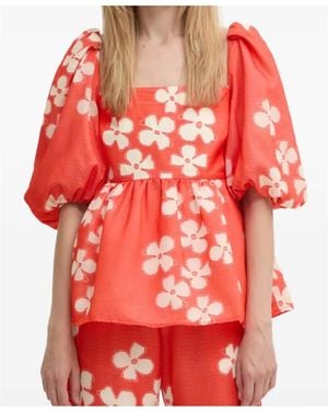 Stine Goya Square-Neck Floral-Pattern Blouse - Red