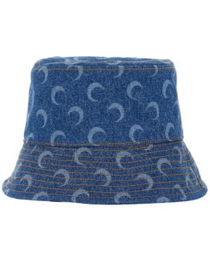 Marine Serre Contrast Stitched Crescent Moon Printed Bucket Hat - Blue