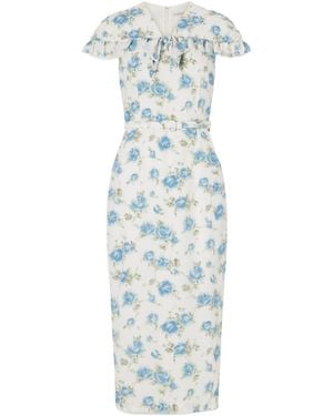 Alessandra Rich Silk-Crepe Midi Dress - Blue