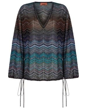 Missoni Chevron V-Neck Top - Blue
