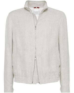 Brunello Cucinelli Zipped Bomber Jacket - White