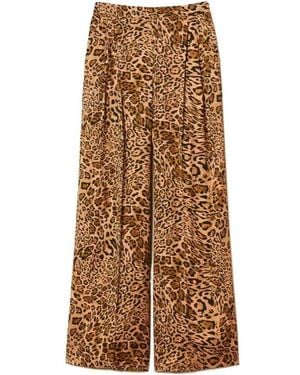 Twinset Pleated Leopard-Print Pants - Natural