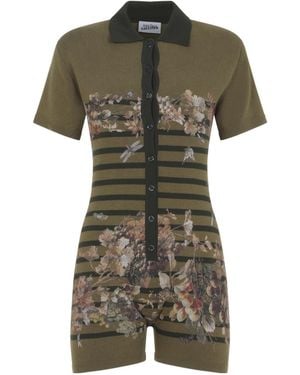Jean Paul Gaultier Floral-Print Striped Playsuit - Green