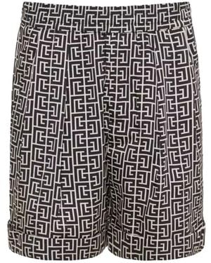 Balmain Monogram-Print Bermuda Shorts - Black