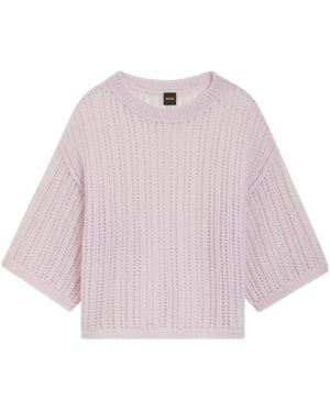 BOSS Open-Knit Round-Neck Jumper - Pink