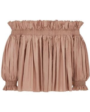 Dior Off-The-Shoulder Smocked Top - Brown
