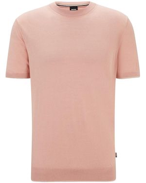 BOSS Crew Neck Short-Sleeve Knit Shirt - Pink