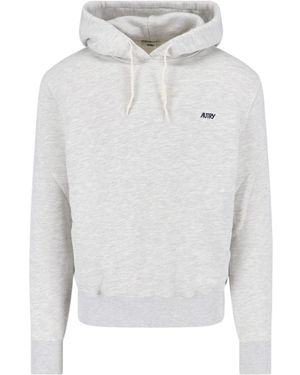Autry Logo Embroidered Drawstring Hoodie - Grey