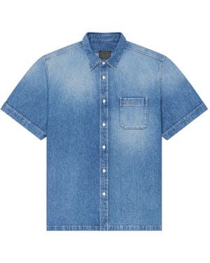 Givenchy Logo Embroidered Denim Shirt - Blue