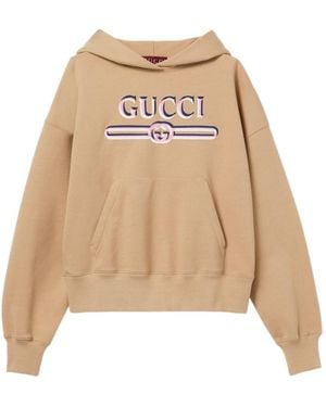Gucci Logo Printed Hoodie - Natural