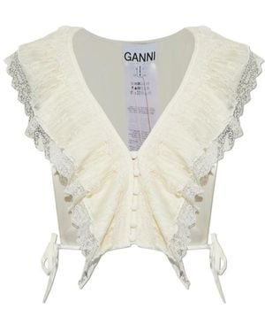 Ganni Lace-Trimmed Top - White