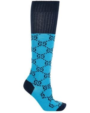 Gucci Monogram-Pattern Intarsia-Knit Socks - Blue
