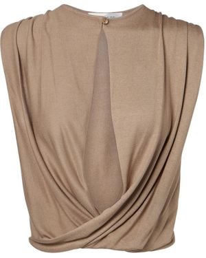AYA MUSE Esme Cutout Draped Silk-Blend Crop Top - Natural