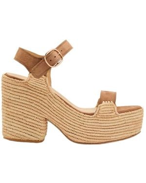 Gabriela Hearst Suede And Raffia Platform Sandals - Natural