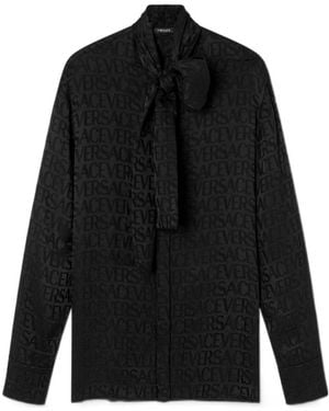 Versace Allover Jacquard Satin Blouse - Black